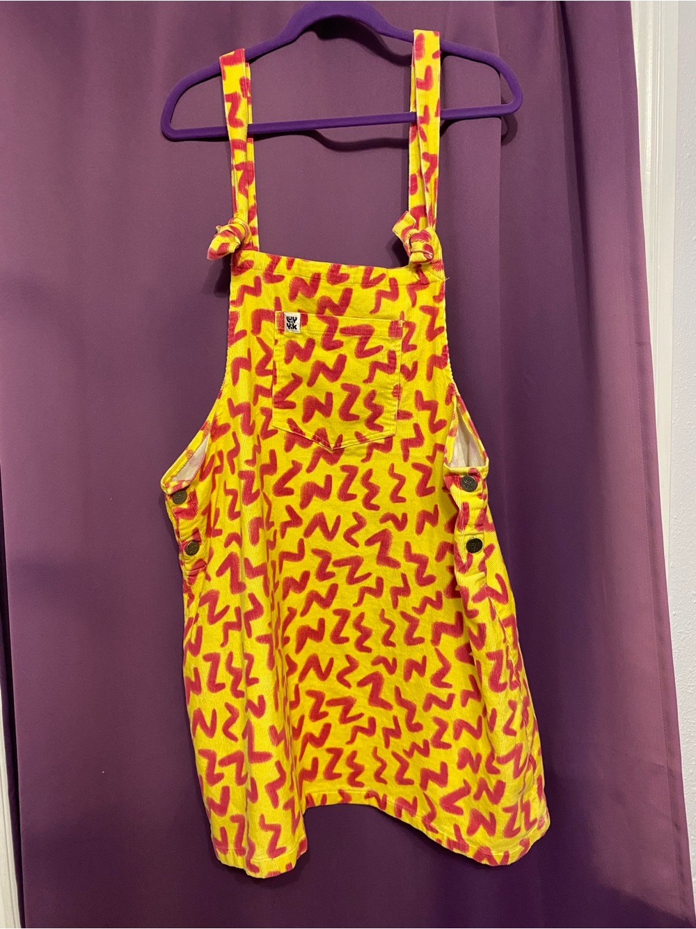 Lucy & Yak Pink Yellow Printed Corduroy Pinafore Dungaree Dress Sz XL
